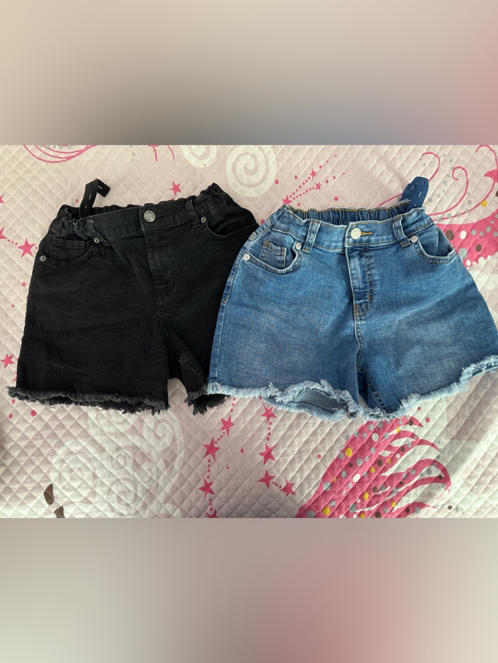 Black Frayed Denim Shorts & Blue Cutoff Jean Shorts - 2-Pack